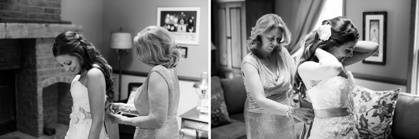 mother helping bride get ready