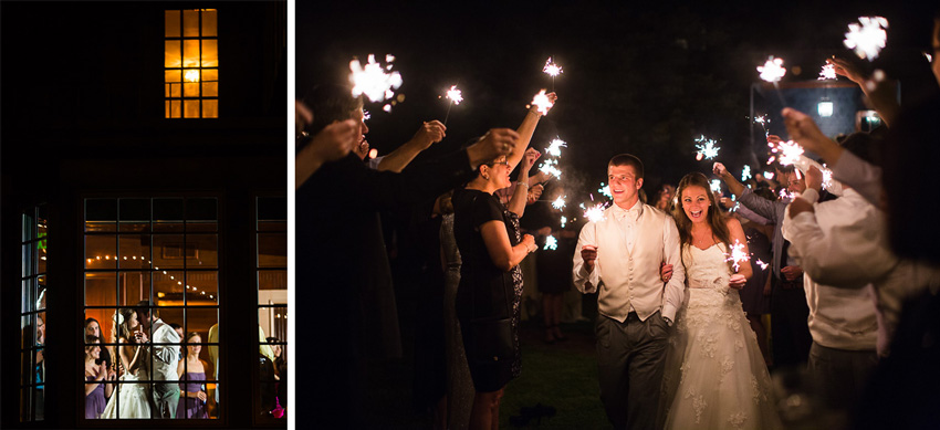 sparkler exit from Sherwood inn wedding reception