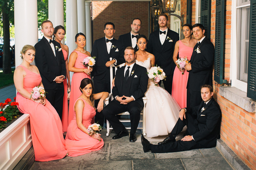 bridal party on porch at Aurora Inn