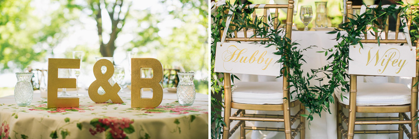 bride and groom's table details at Aurora Inn reception