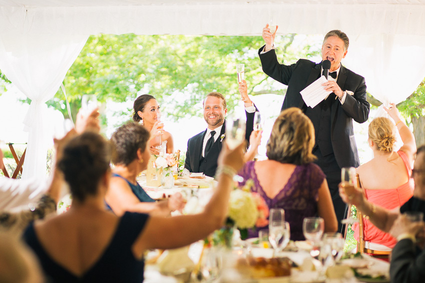 father of the bride gives toast at Aurora Inn wedding