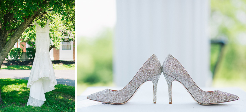 bride's dress and shoes at White Springs Manor in Geneva
