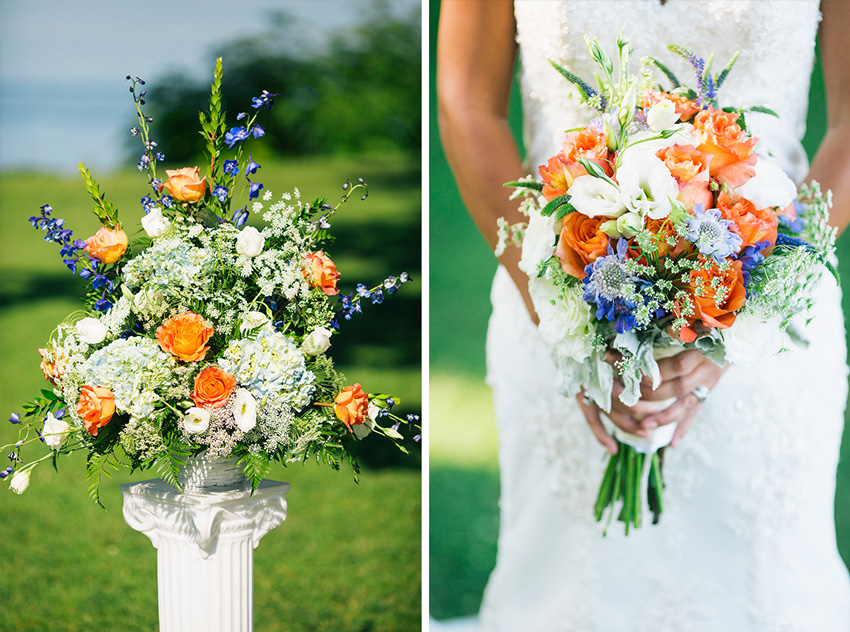 wedding ceremony flowers and bride's bouquet by Caledonia Florist