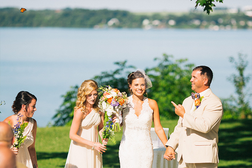 butterfly at wedding ceremony on Seneca Lake