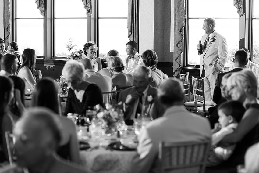 bride's father gives toast at belhurst wedding reception