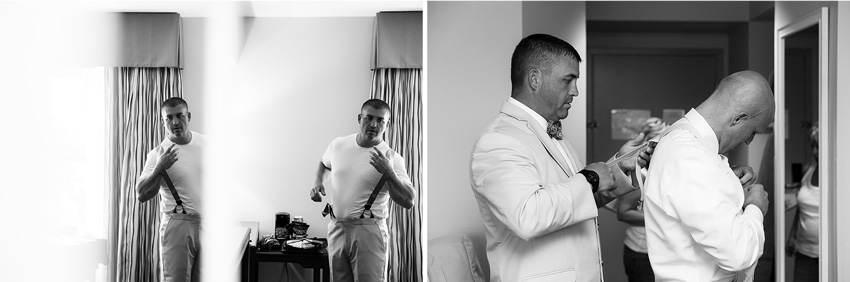 groom getting ready at Geneva Ramada Inn