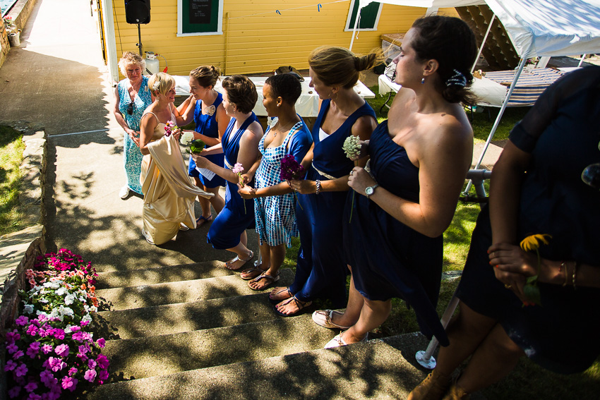 flower maidens greet bride