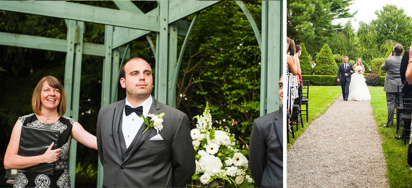 groom watching bride walk down aisle