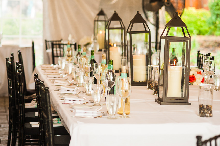 table details at John Joseph Inn tent wedding reception