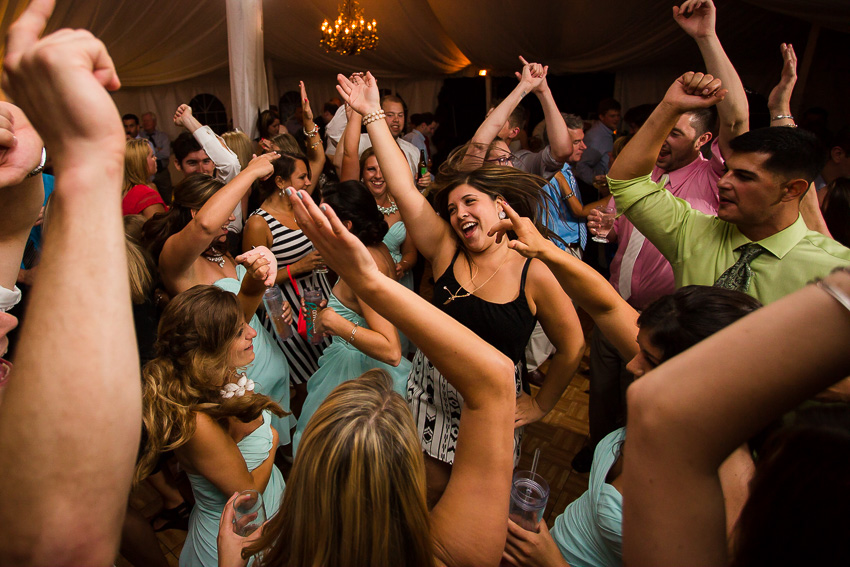 wedding guests party at finger lakes tent wedding