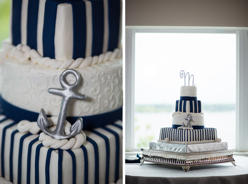 nautical themed navy and white wedding cake