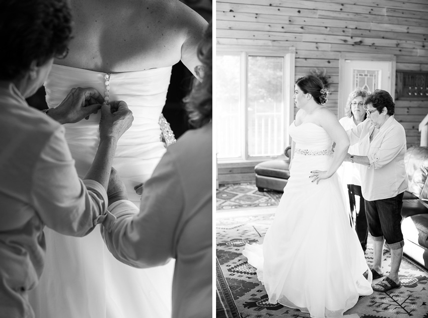bride getting ready at west branch resort ceo cabin