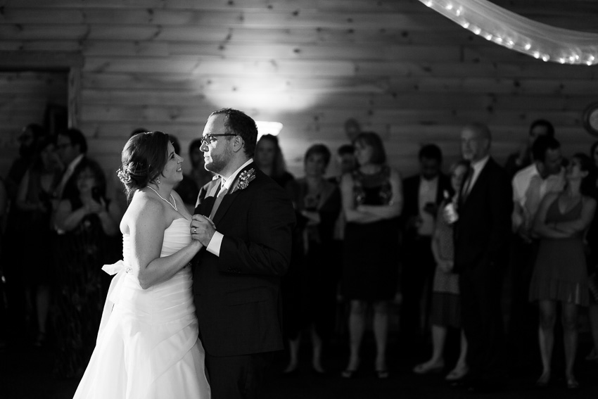 bride and groom's first dance at west branch wedding reception