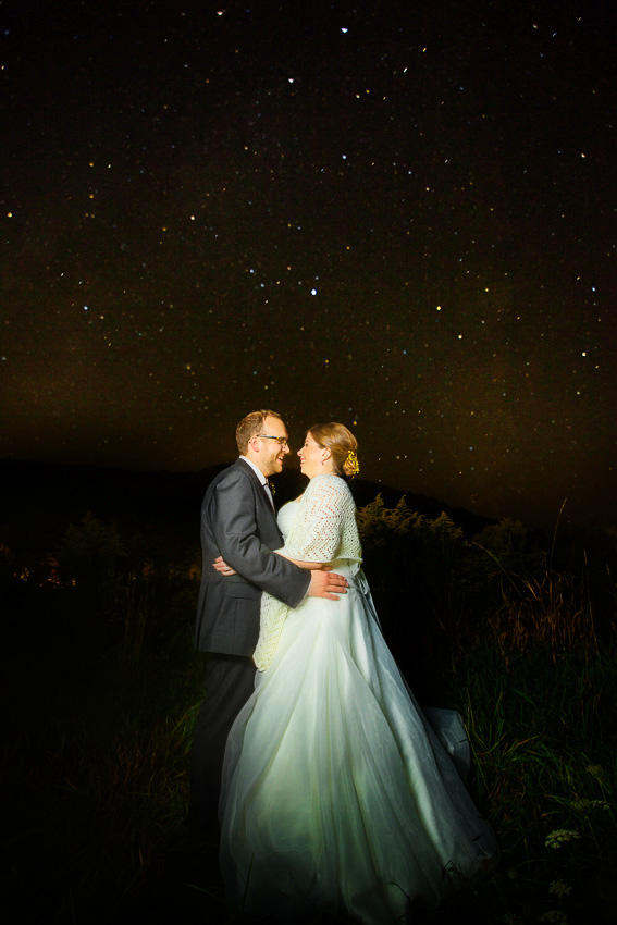 bride and groom photo under the stars at west branch resort