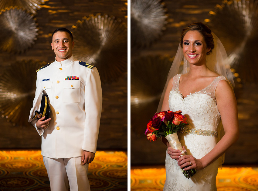 wedding photos in Turning Stone hotel lobby