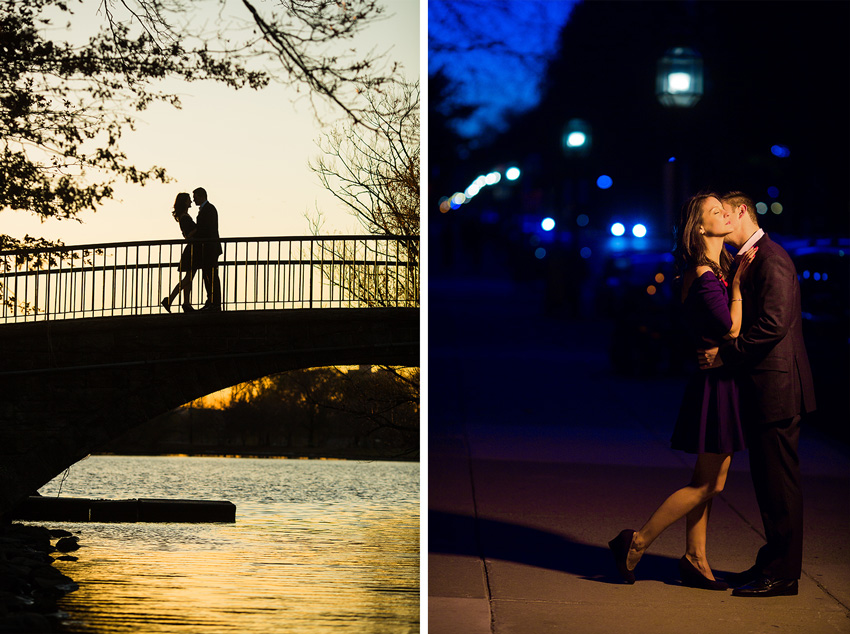 night time engagement photos in Boston