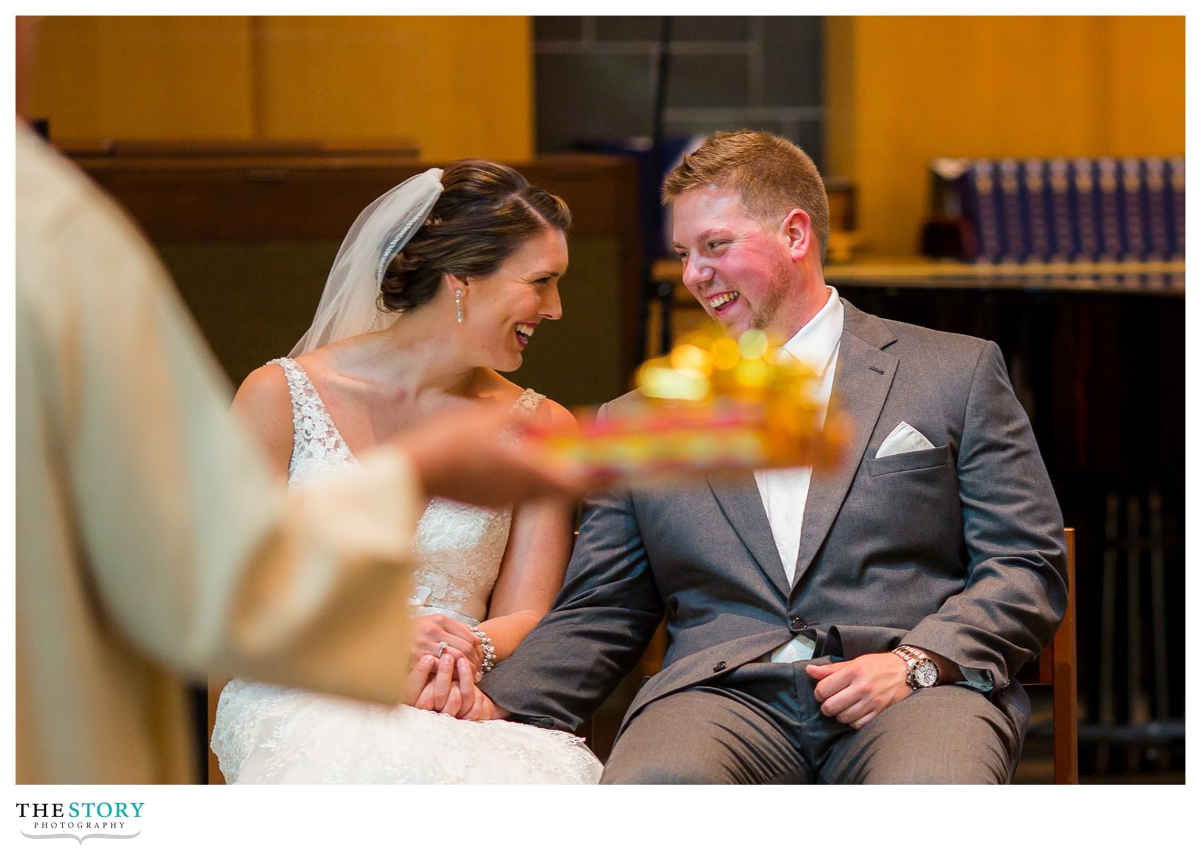 candid moment at LeMoyne College wedding ceremony