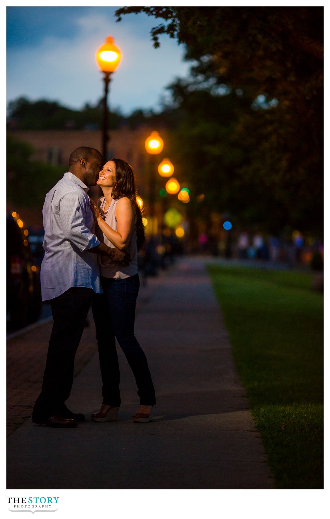night time engagement photos in Skaneateles