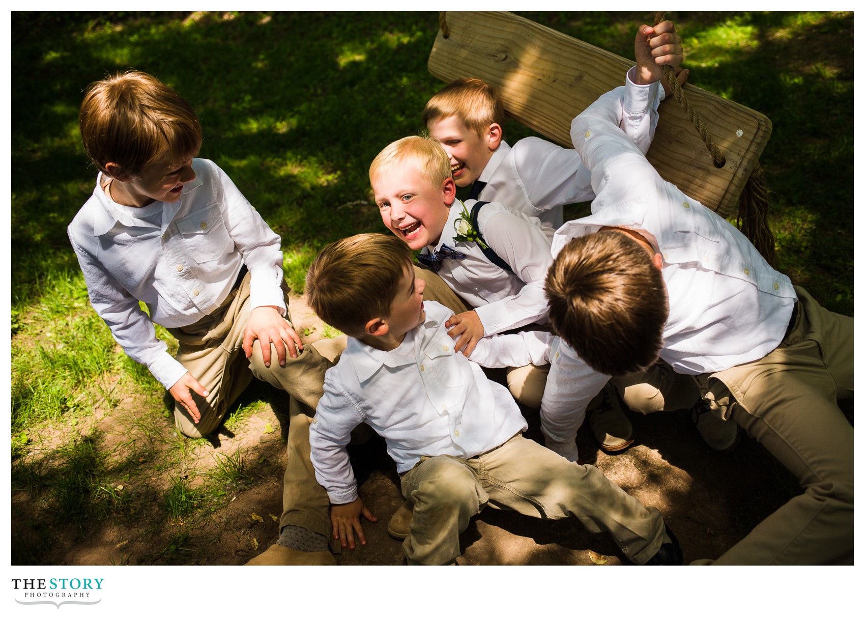 little boys fall off swing at upstate NY barn wedding