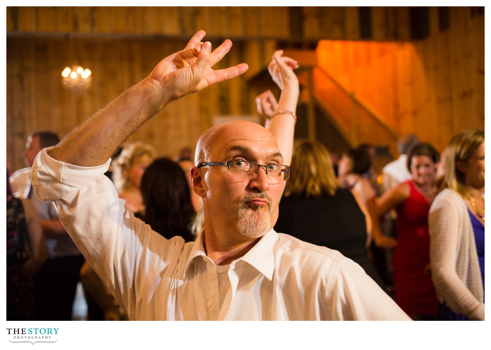 wedding guest partying at upstate, ny barn wedding