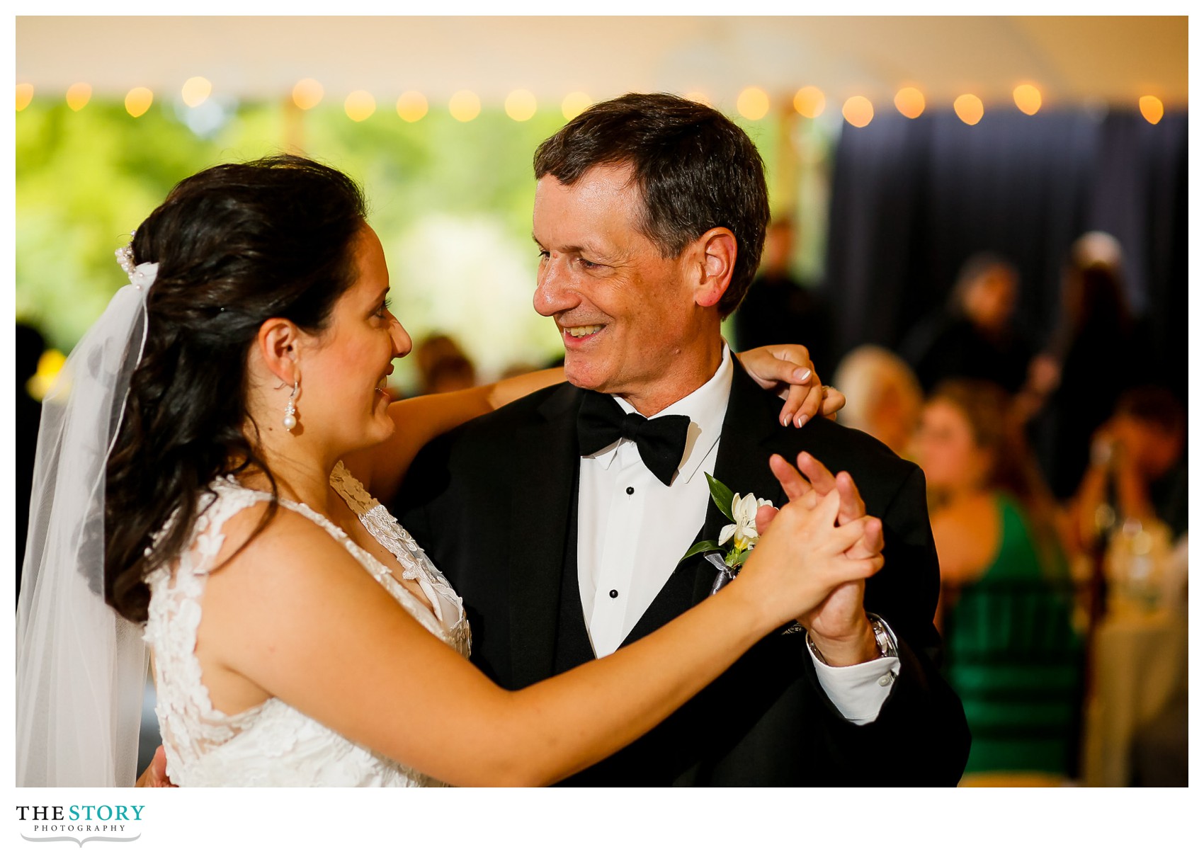 father daughter dance at tent wedding reception in Skaneateles