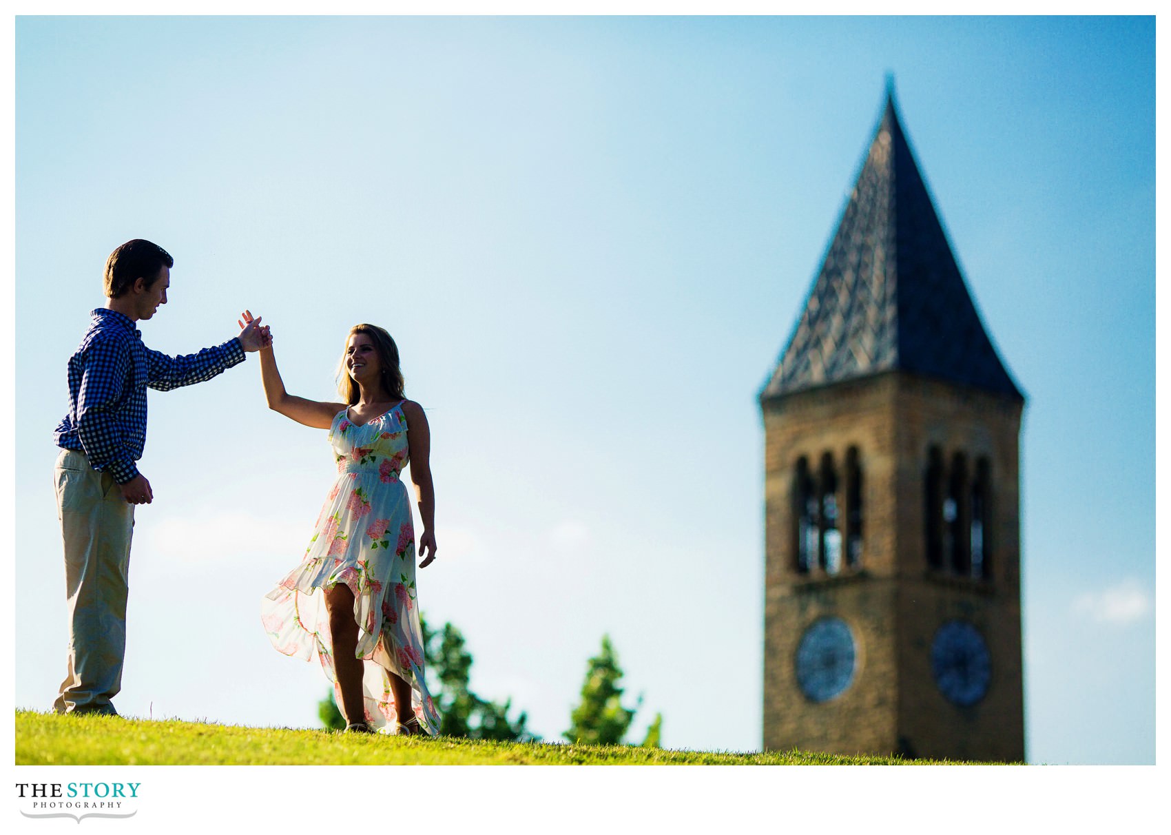engagement photos with cornell university clock tower