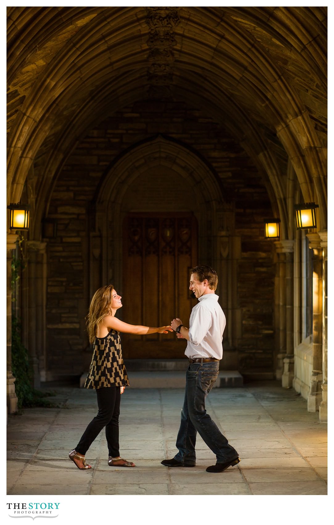 fun and unique engagement photo at Cornell University in Ithaca