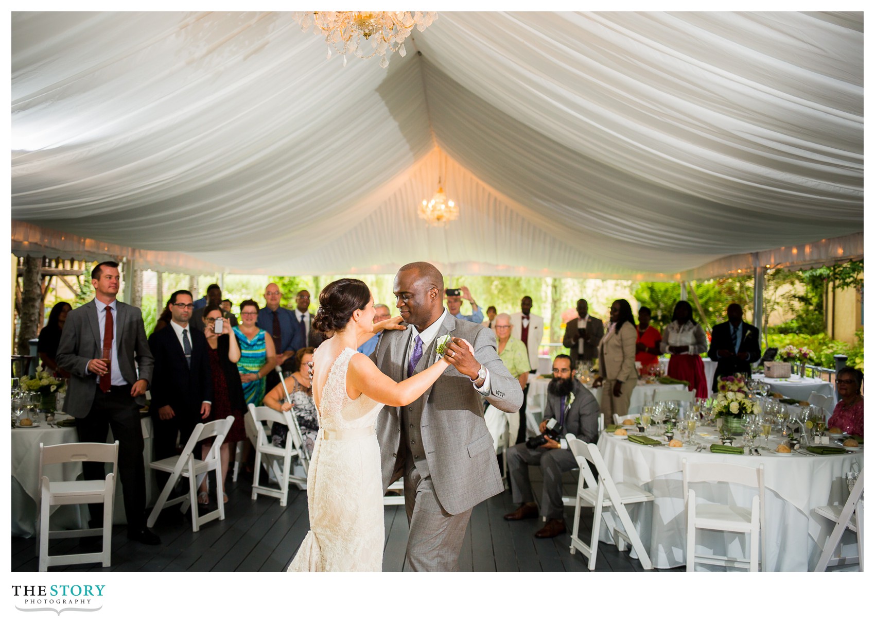 first dance at mirbeau tent wedding