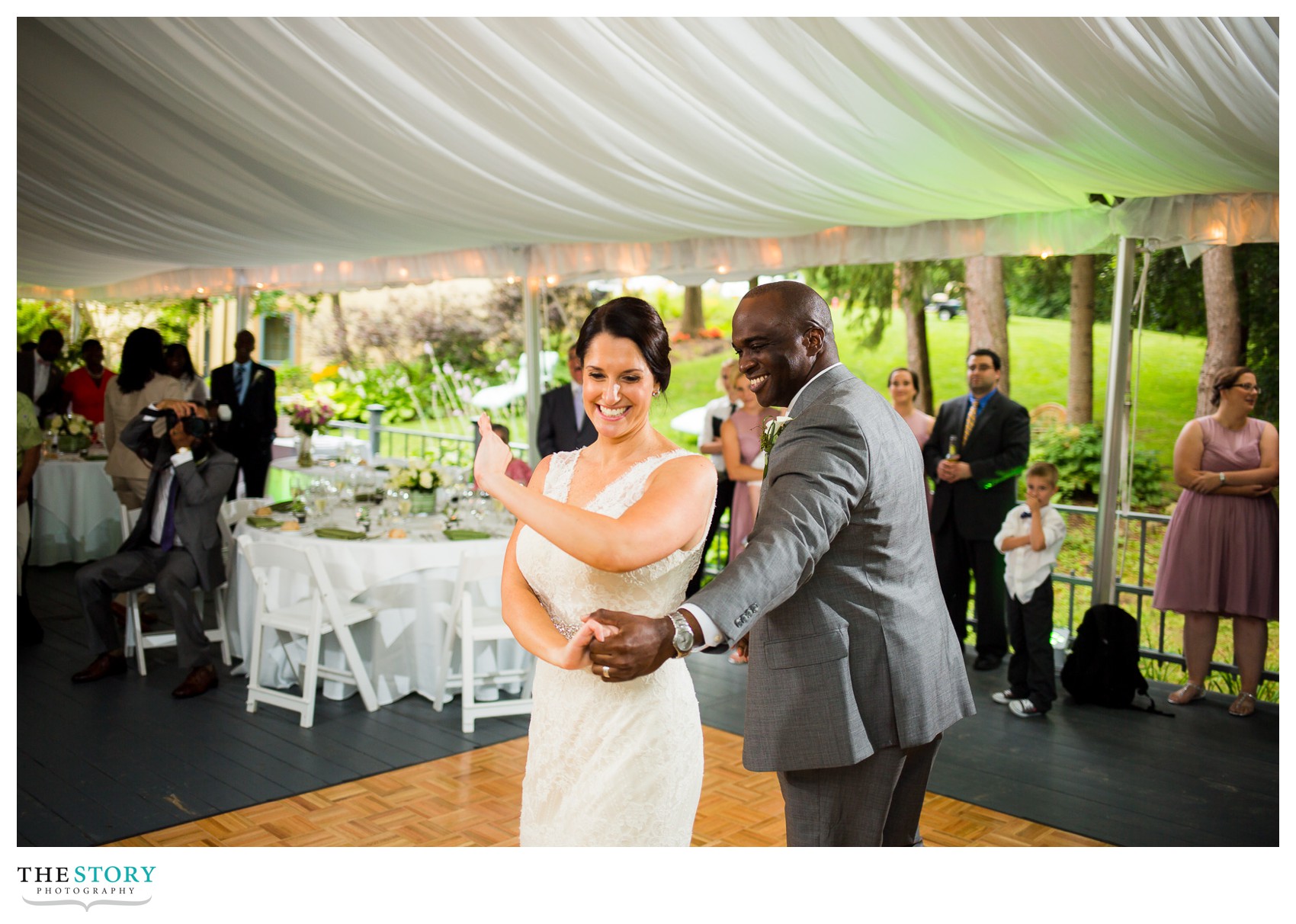 fun first dance at mirbeau inn wedding reception