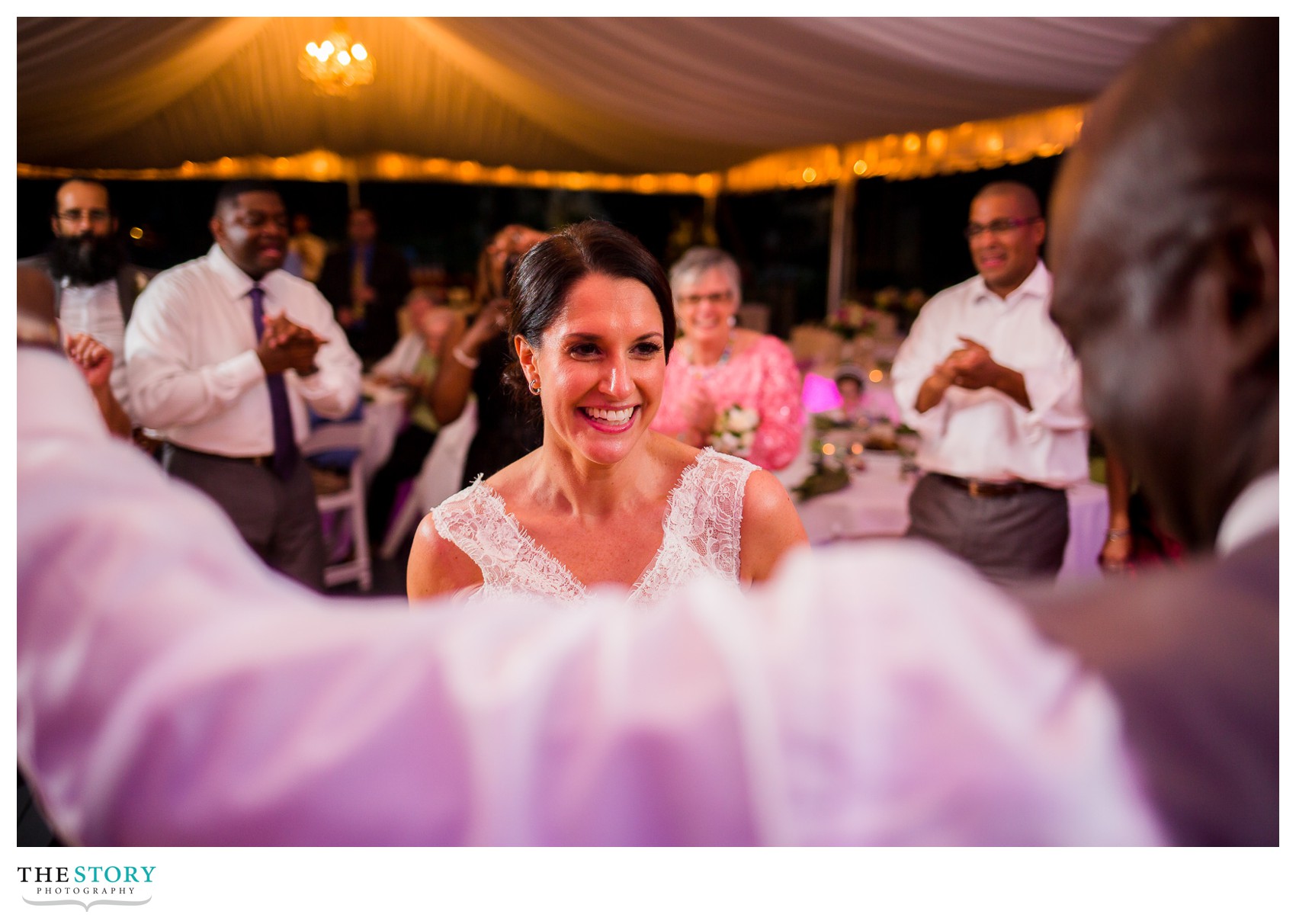 bride and groom dancing during wedding reception at mirbeau