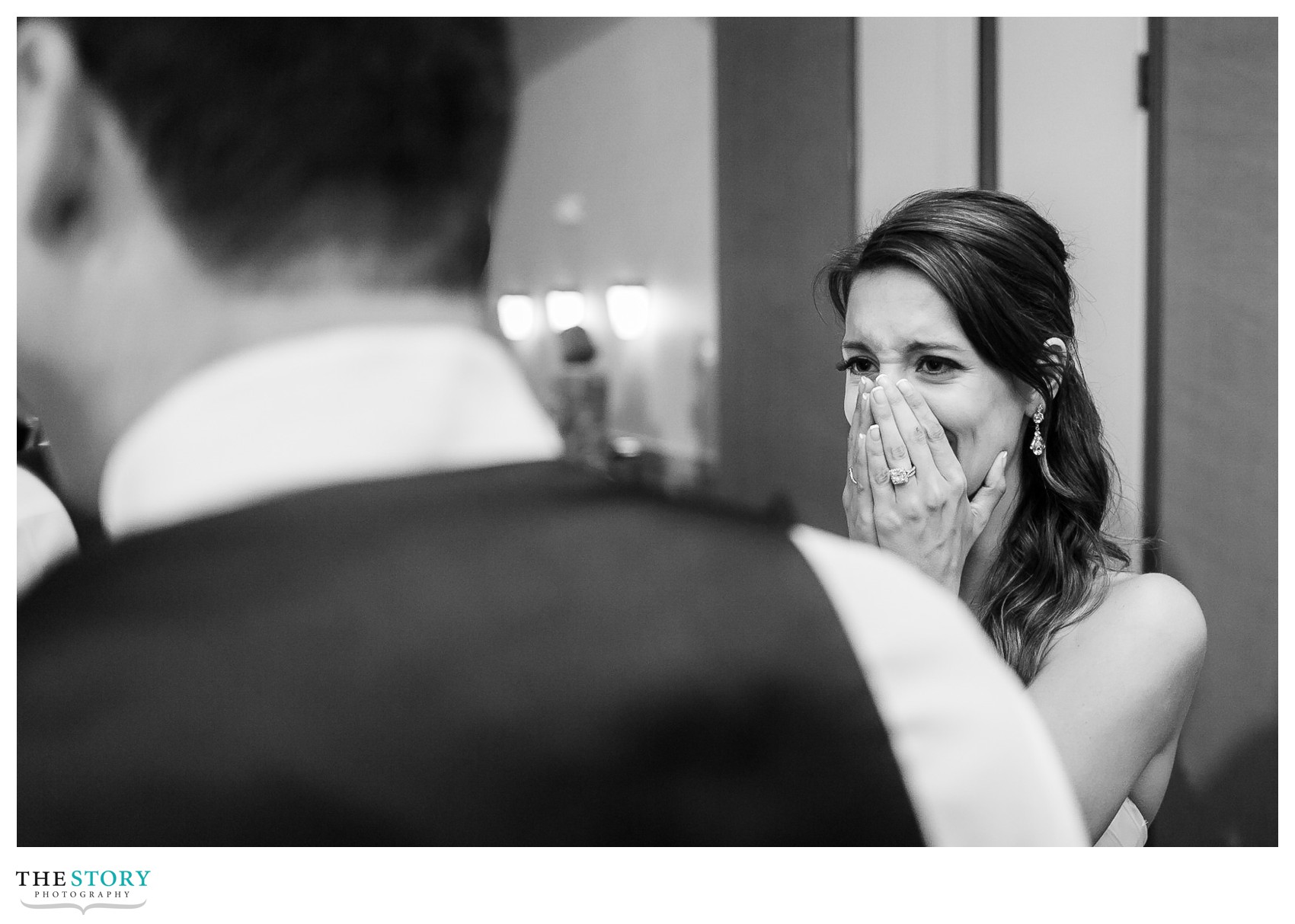 bride's reaction to wedding day surprise from guests