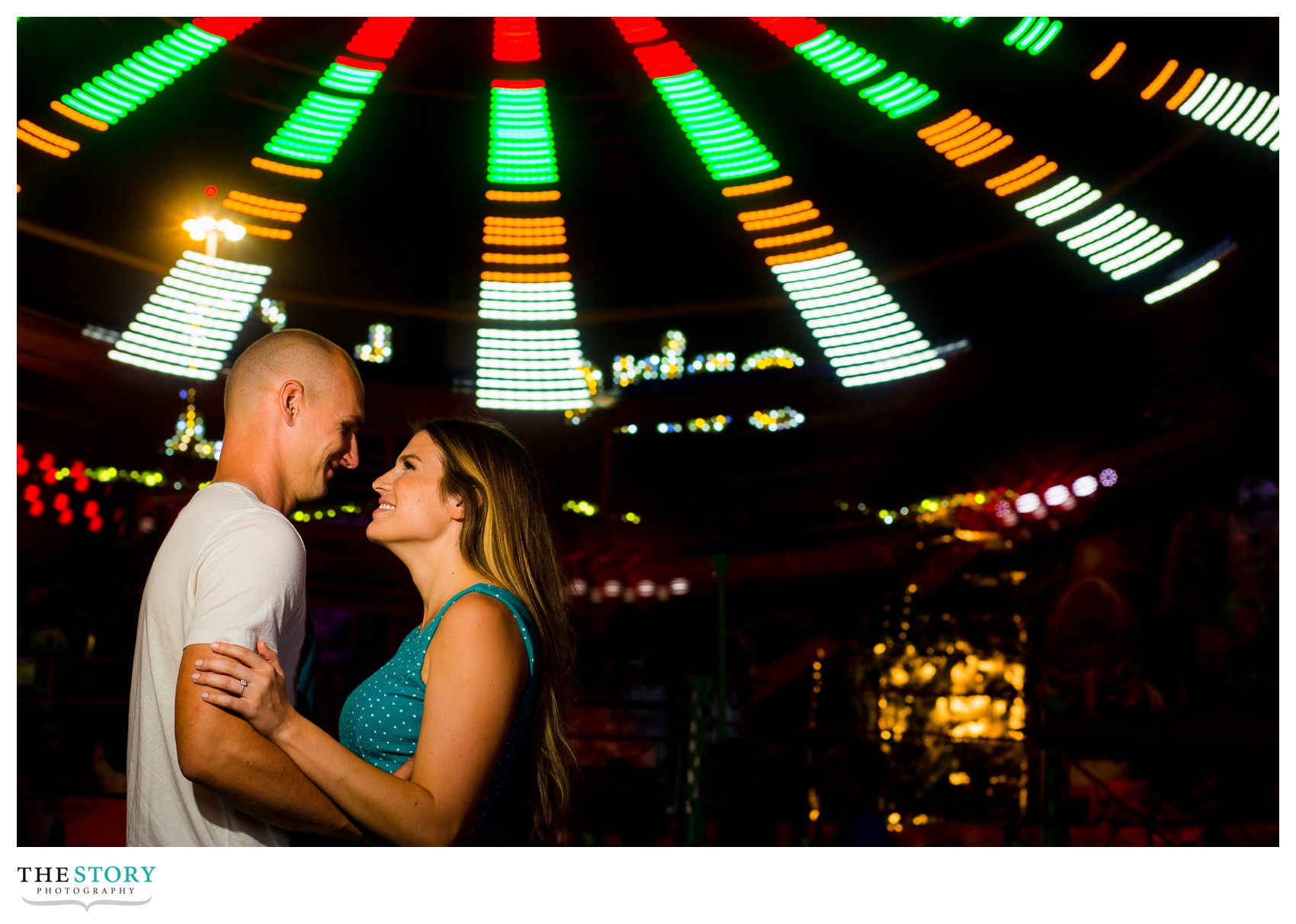 night time engagement photos at New York state fair