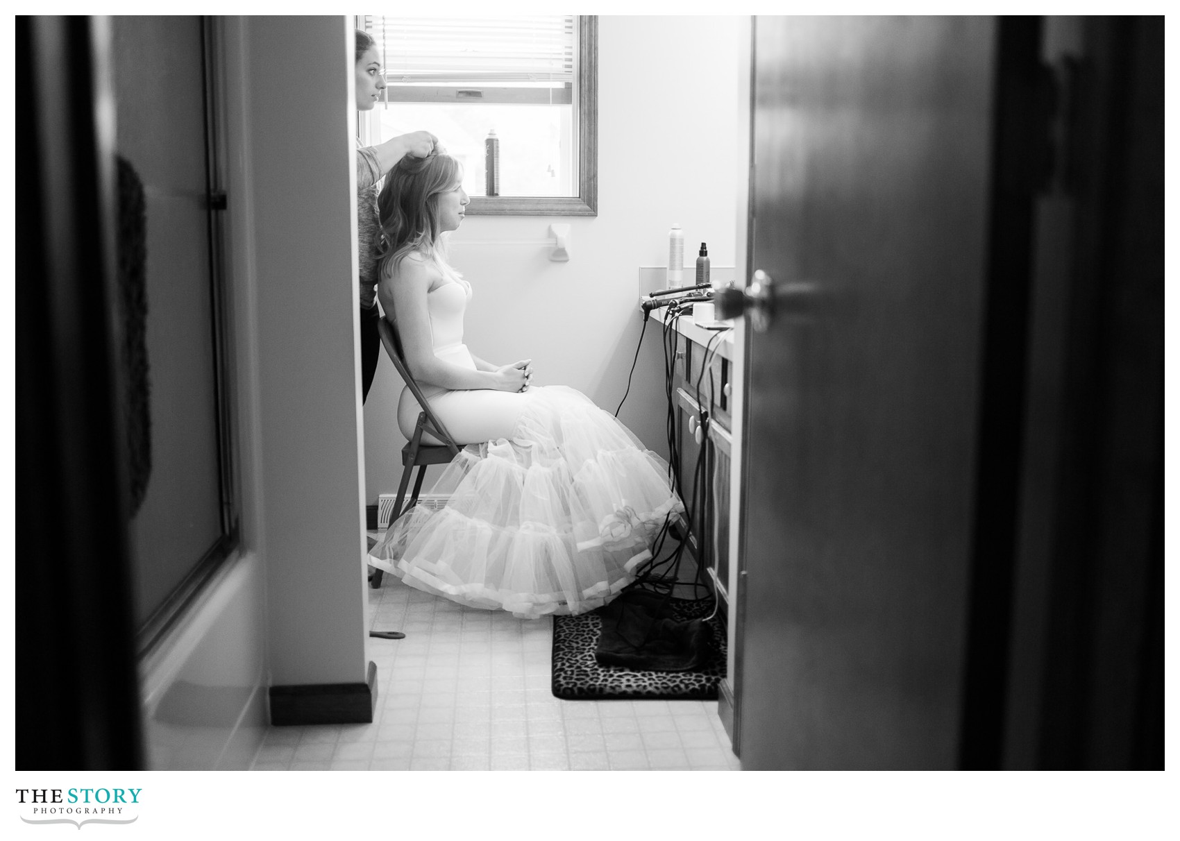 bride getting ready for wedding day at home