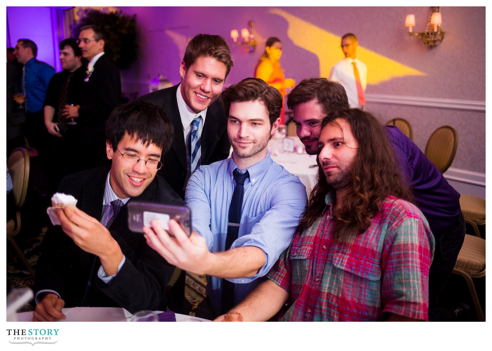 selfie men at Genesee Grande Hotel wedding