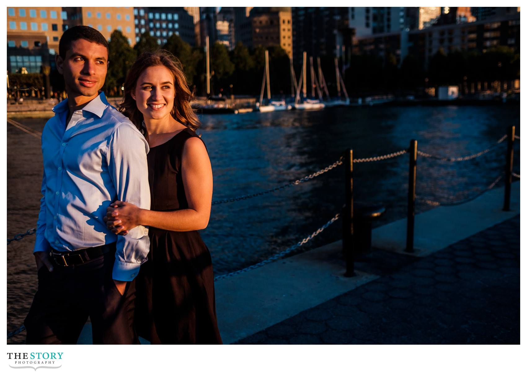 engagement photos at North Cove Yacht Harbor New York City