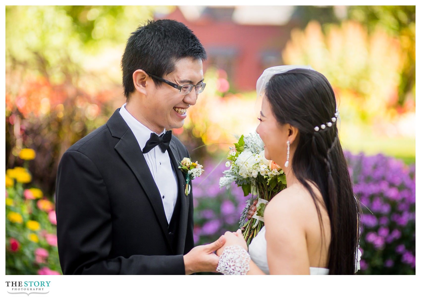 first look photos before Sage Chapel wedding at Cornell