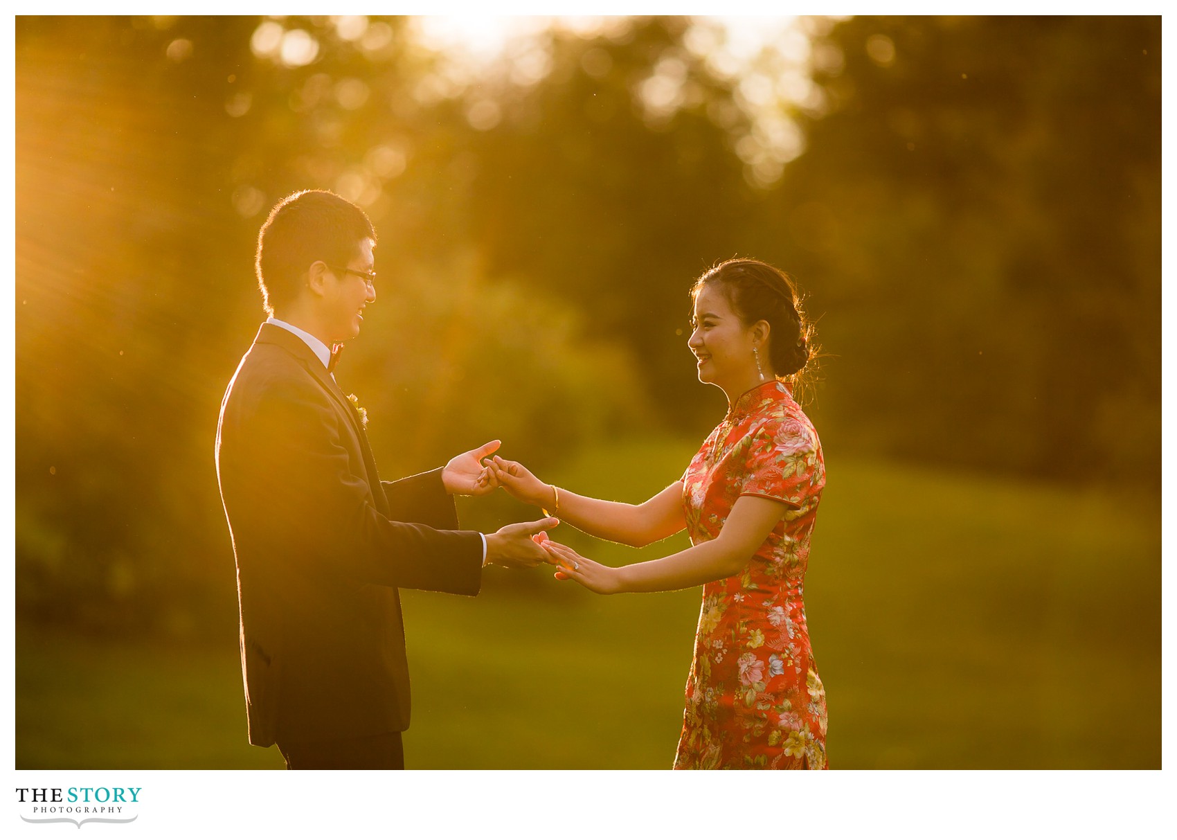 sunset wedding photos at Cornell University Plantations