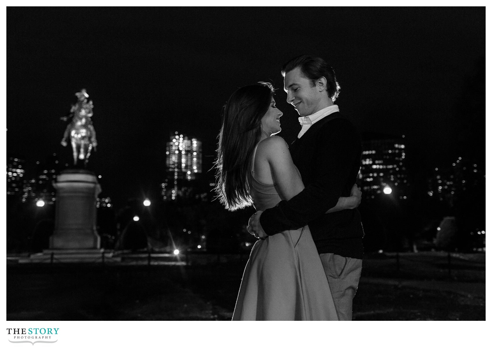 engagement photo with Boston skyline
