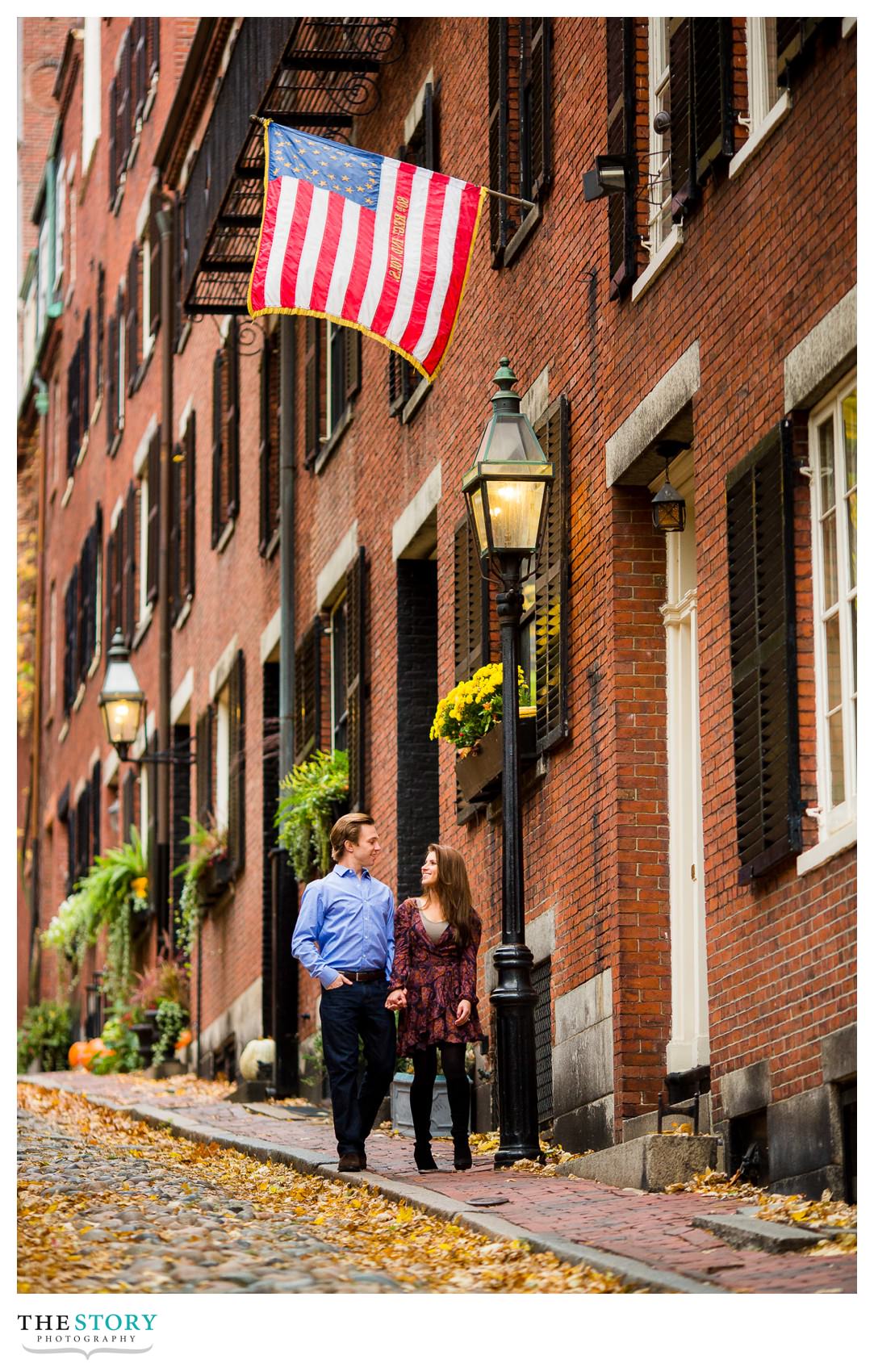 Acorn Street engagement photos in Boston