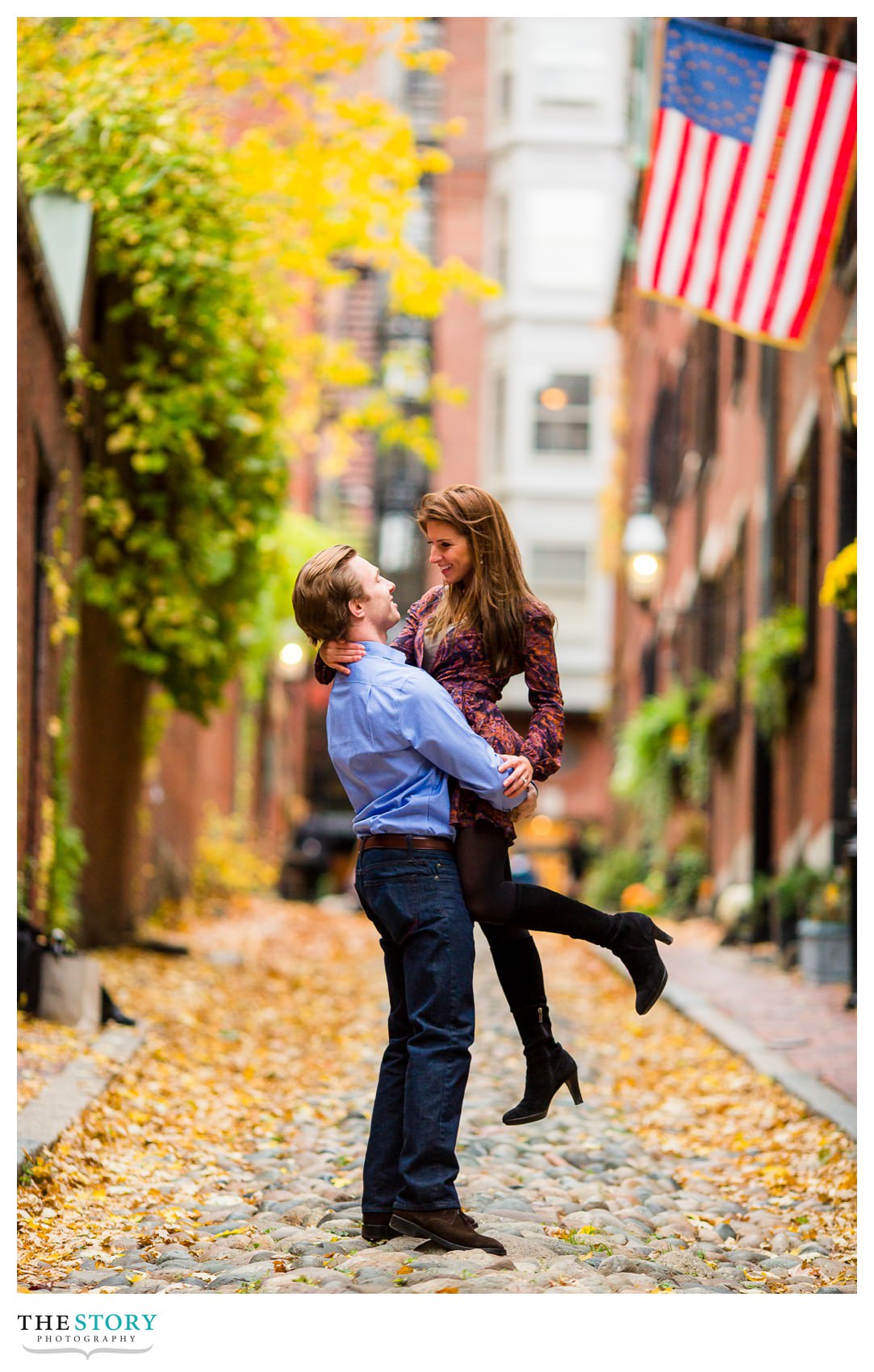 fun engagement photography on Acorn St in Boston