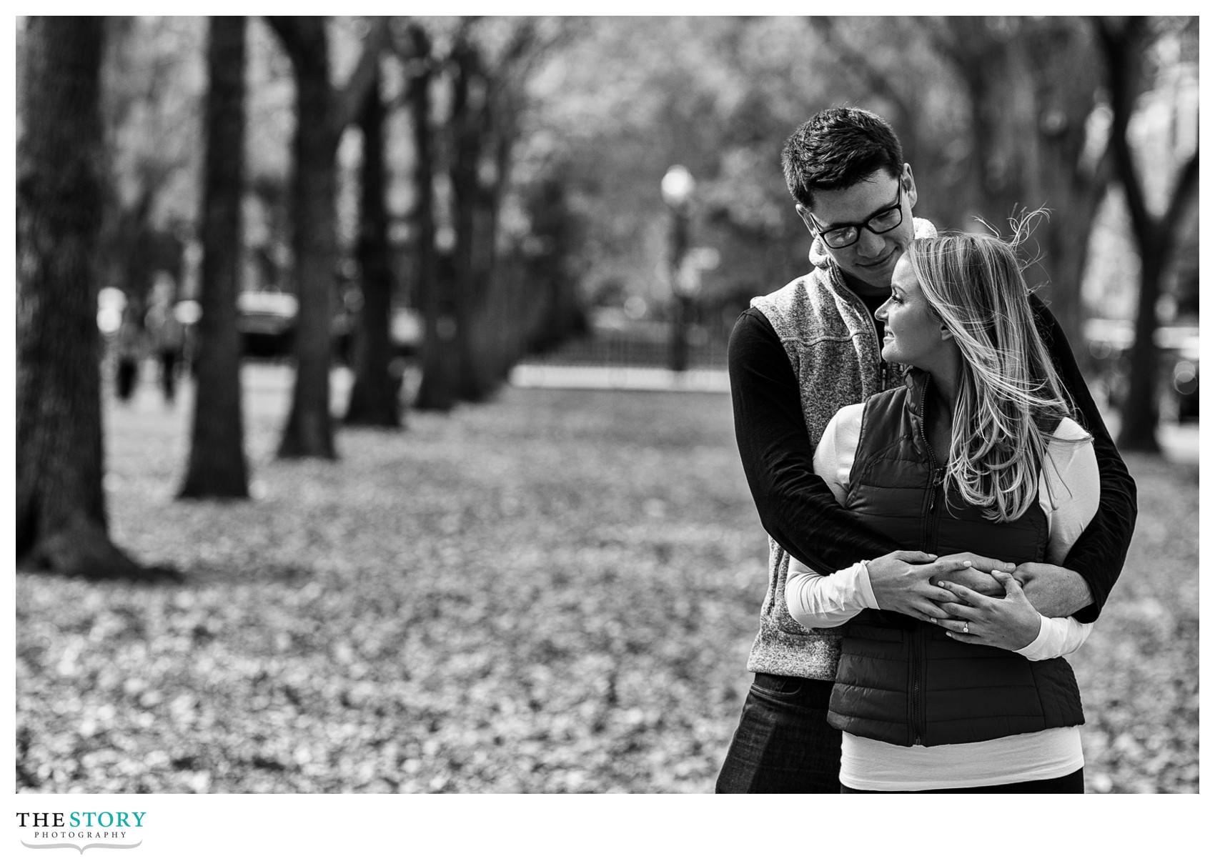 fall engagement photos on Commonwealth Ave.