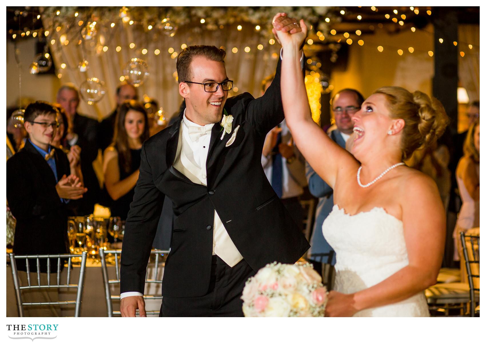 bride and groom's entrance at Sky Armory wedding reception