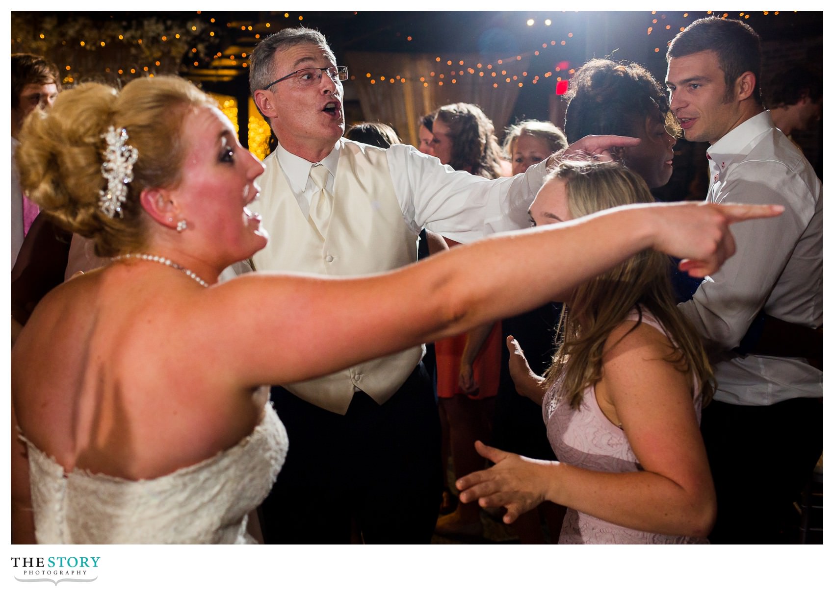 fun wedding in Syracuse at Sky Armory