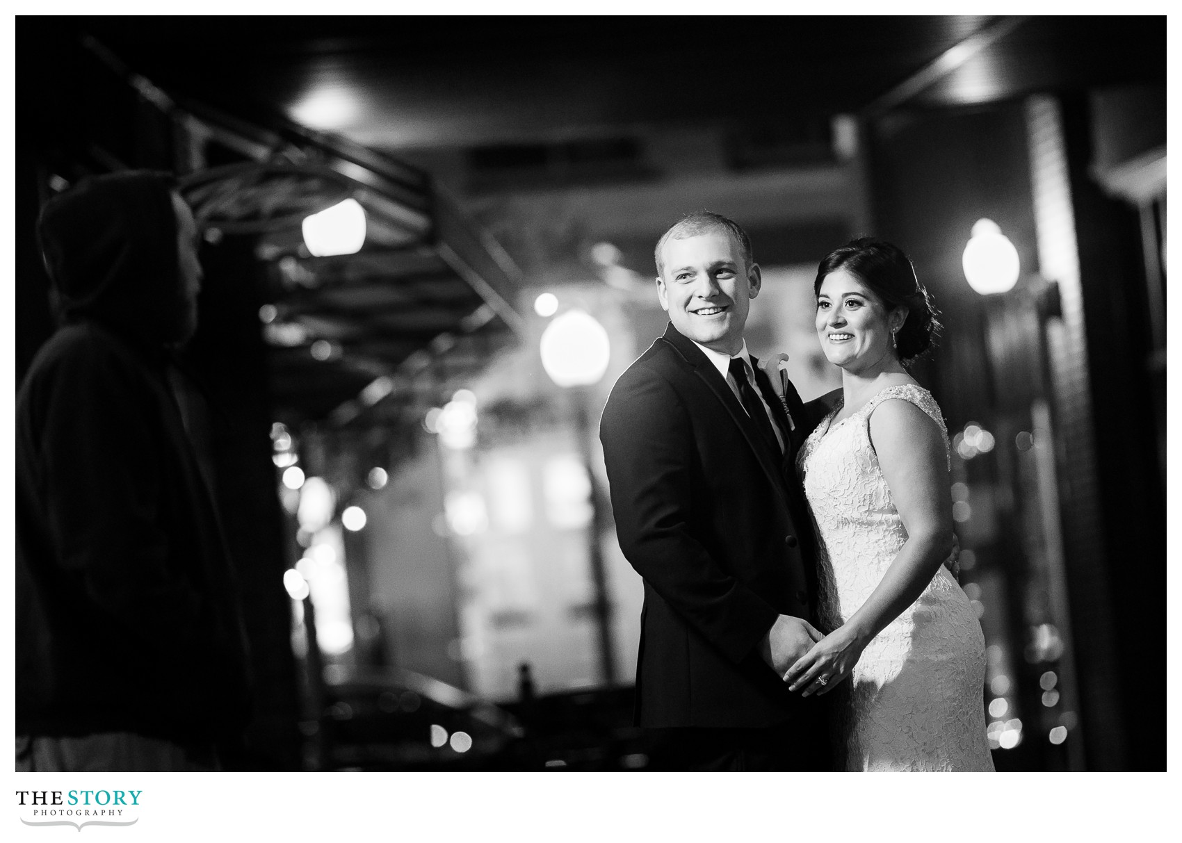 Armory Square wedding photos at night