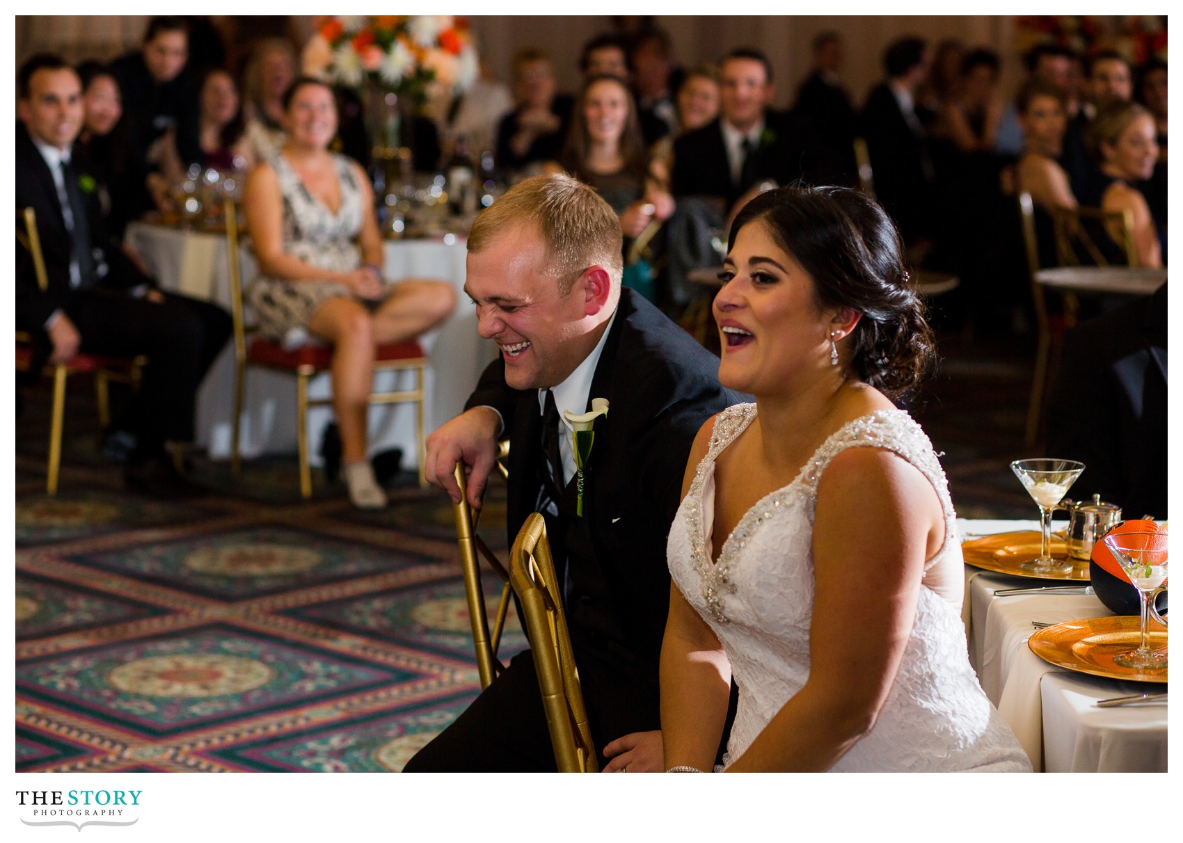 bride and groom reactions to wedding speech