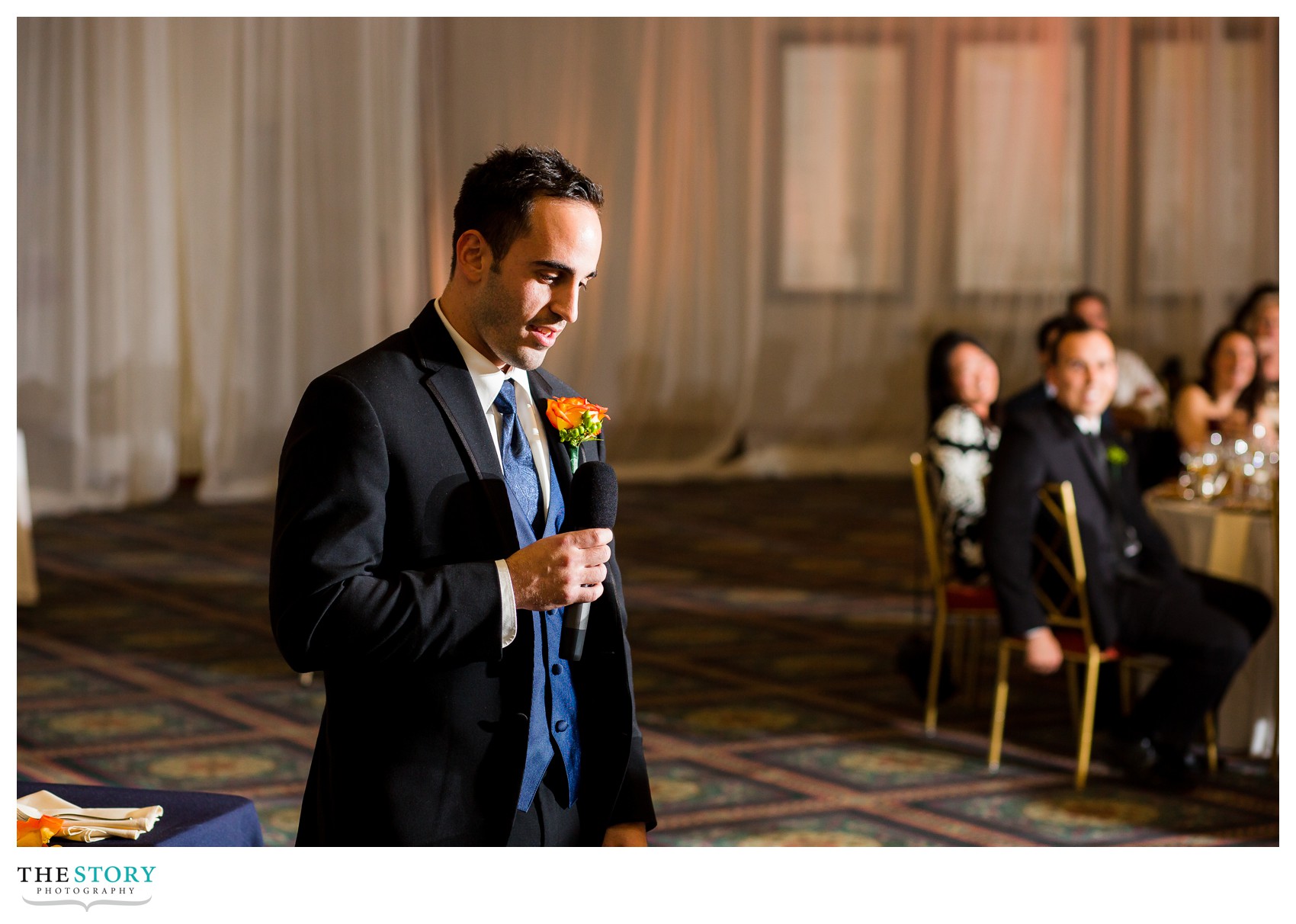 best man giving speech at oncenter wedding reception