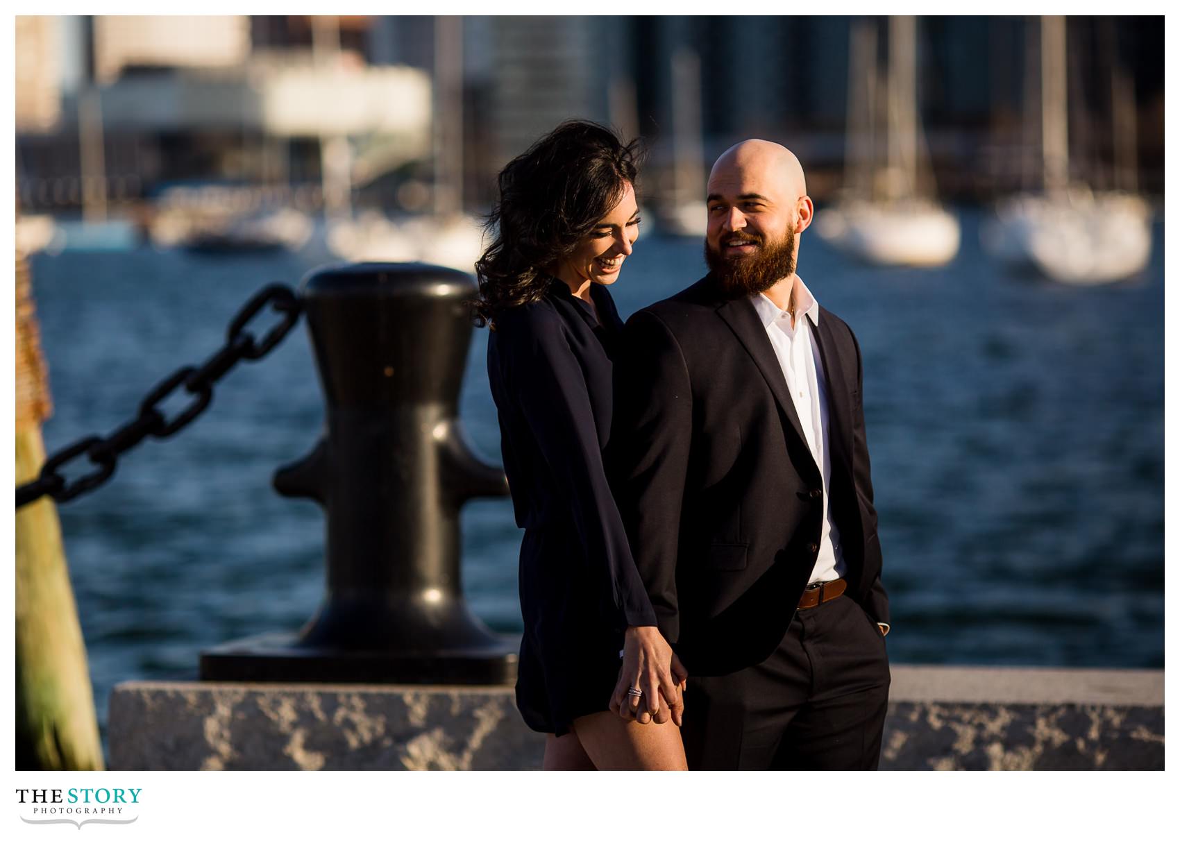 Long wharf engagement photo in Boston