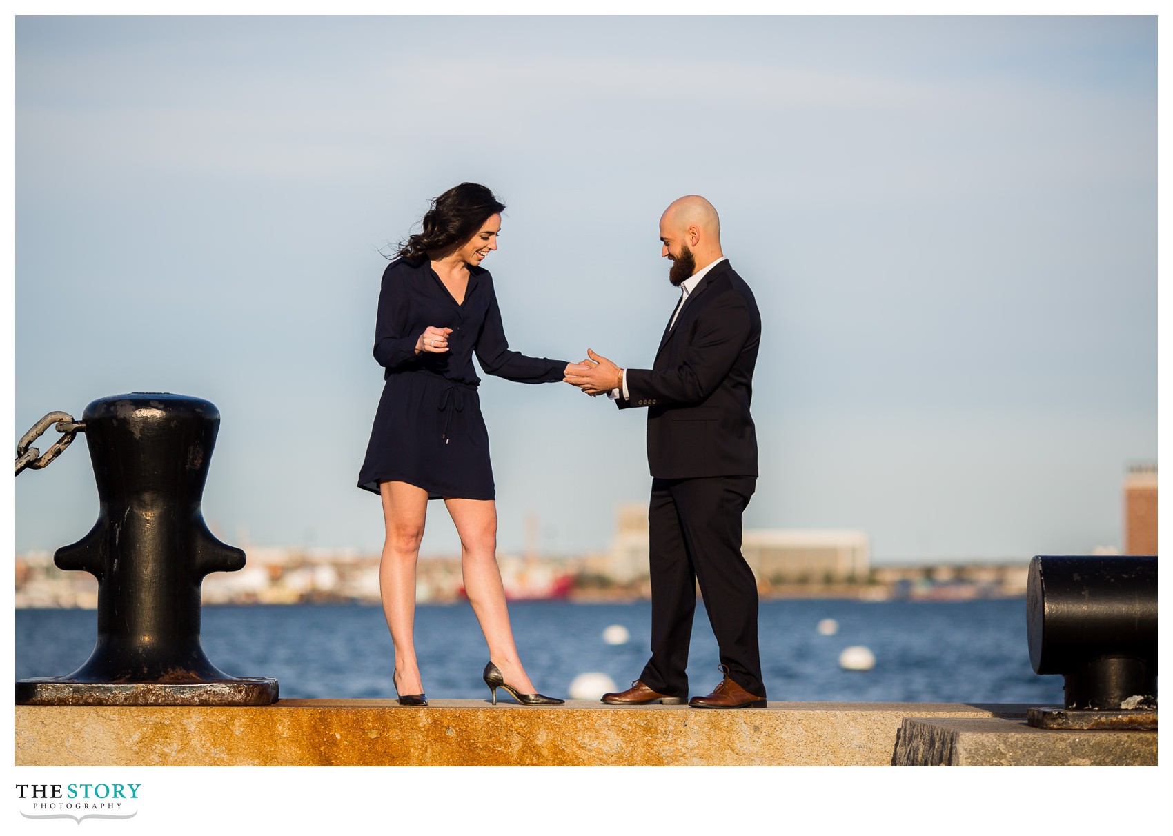 fun engagement photography at Boston's Long Wharf