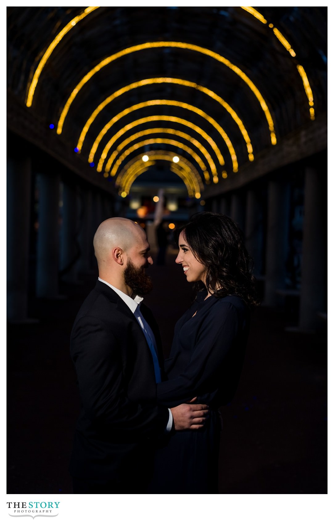 engagement photo at the arches near Long Wharf Boston