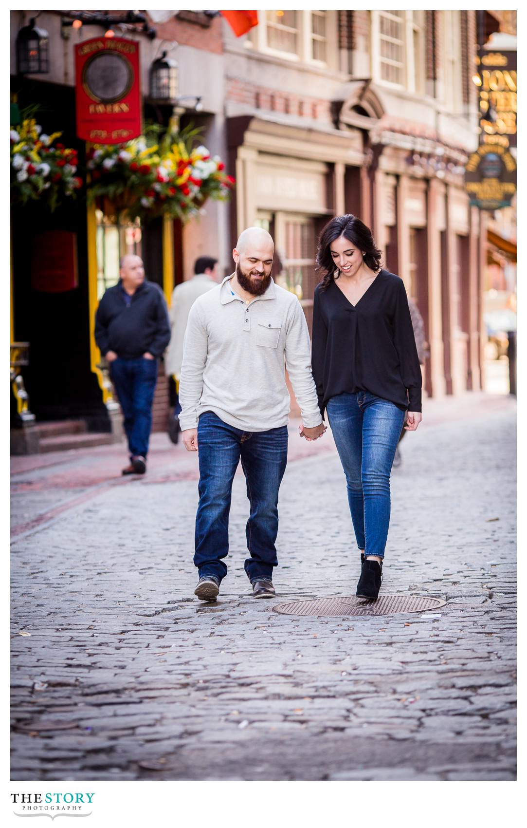 engagement photo on Mashall Street in Boston's North End